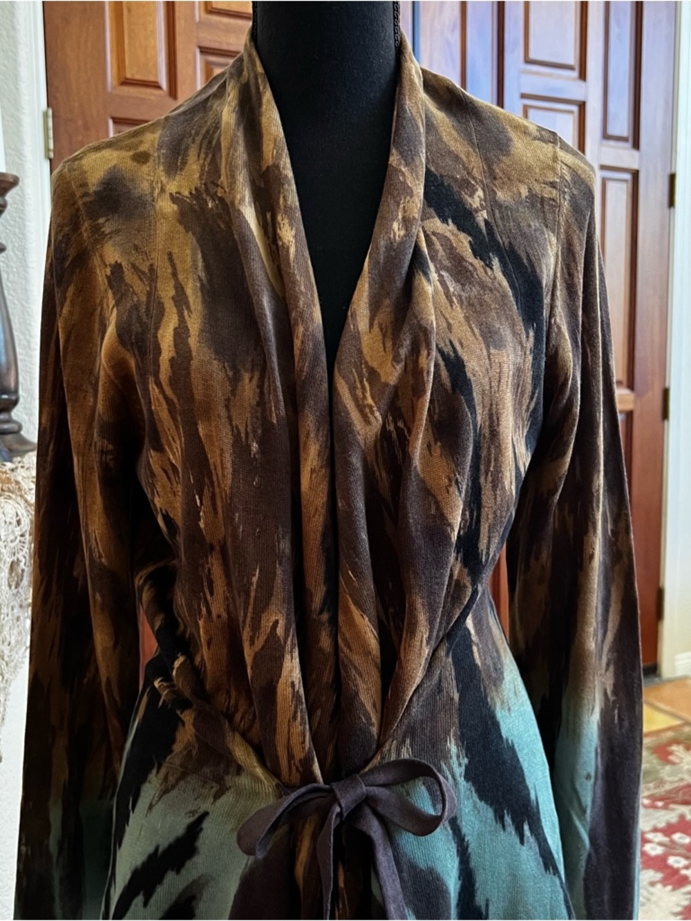 Adore Large Long Cardigan Knit Art To Wear Long Sleeve Open Front Painted - Picture 4 of 9
